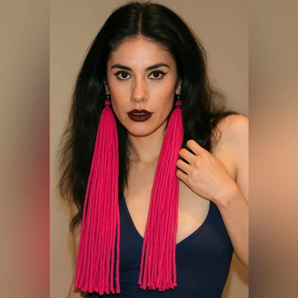 HOT PINK Handmade Tassel Earrings Extreme Length